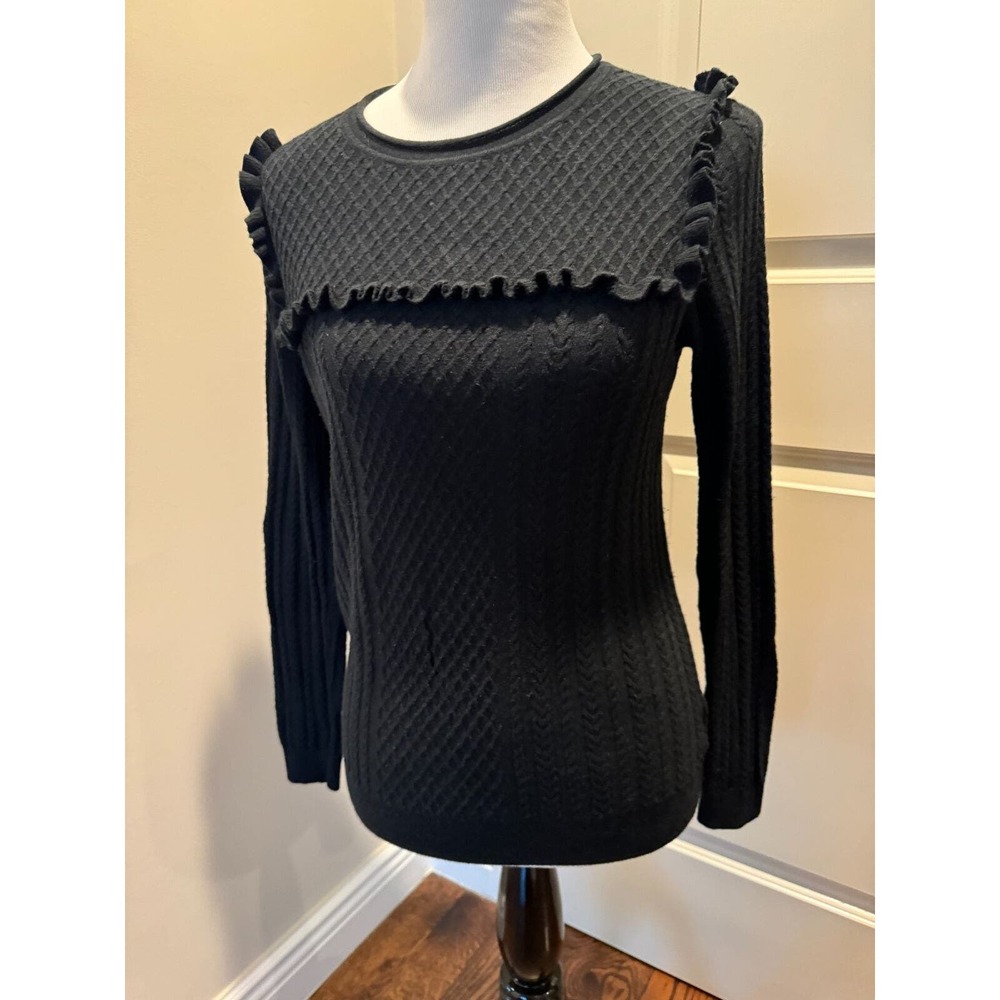 JOIE Black Wool Silk Blend Long Sleeve Sweater SZ 2